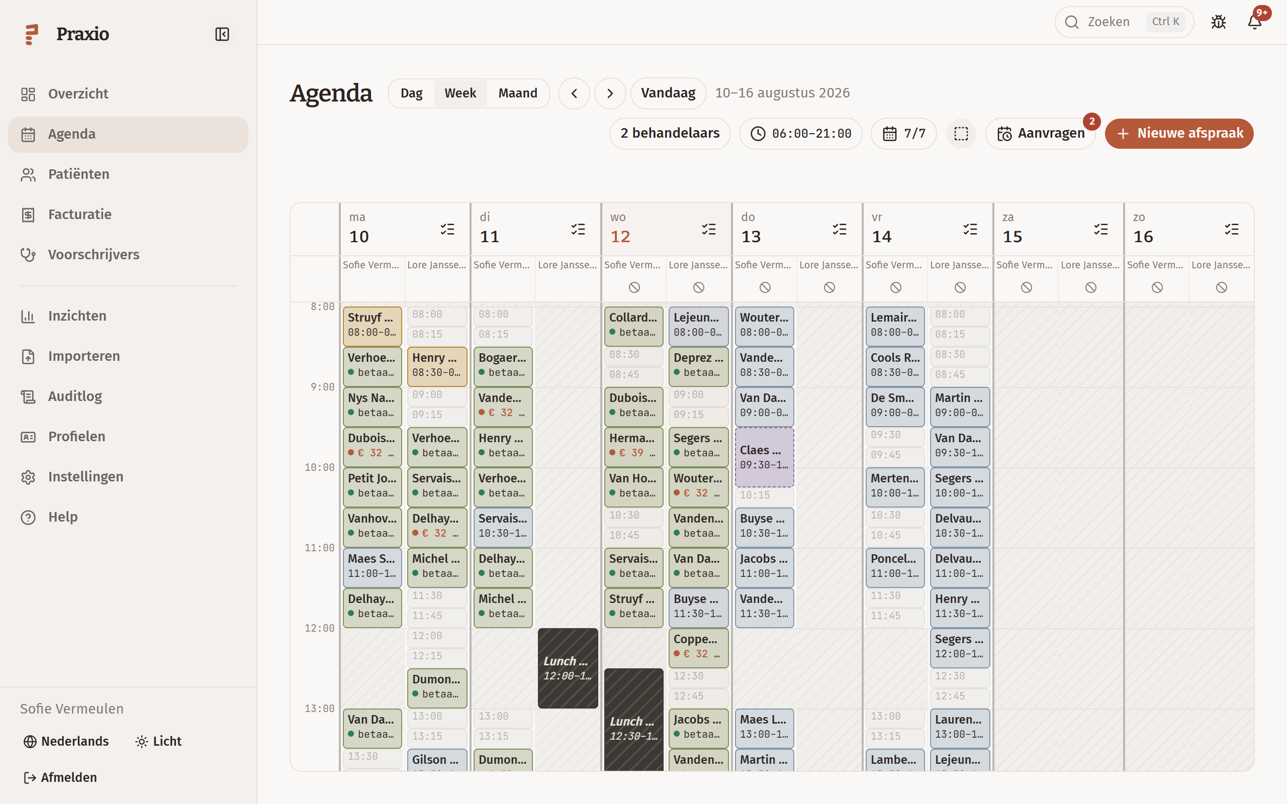 De Praxio-agenda, een kolom per behandelaar